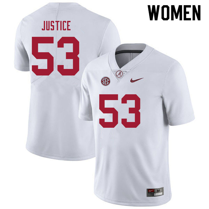 Alabama Crimson Tide Women's Kevin Justice #53 White NCAA Nike Authentic Stitched 2021 College Football Jersey YZ16Q02XF